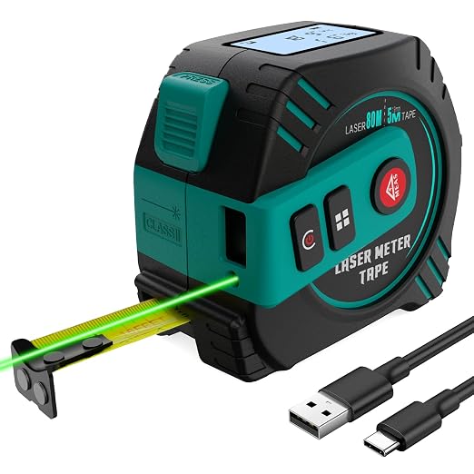 2-in-1 Laser Tape Measure USB-C Recharge 262Ft Laser & 16Ft Tape Green-Beam by SGSURGOAL