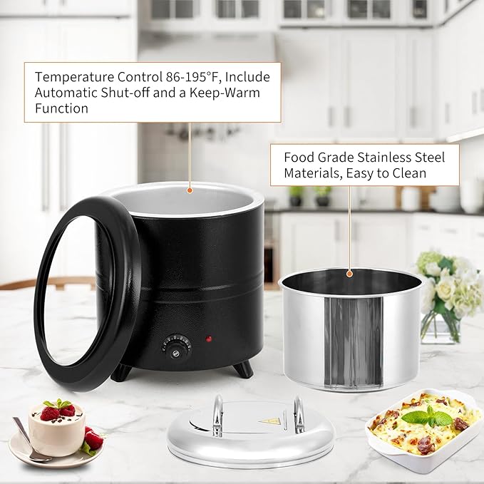 13.7QT Commercial Grade Soup Warmer Kettle with Hinged Swing Lid and Detachable Stainless Steel Insert Pot, Electric Soup Pot for Restaurants, Catering, Buffet, Party, Big Family