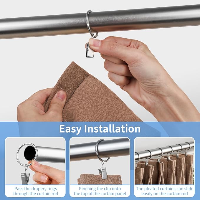 Curtain Rings with Clips, 42 Pack Metal Drapery Rings with Clips Hooks Hangers - Image 6