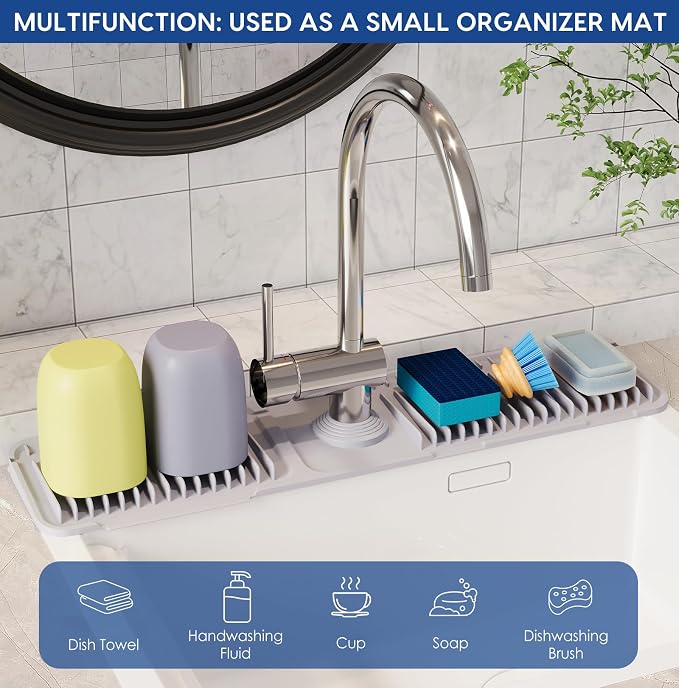 24-Inch Silicone Faucet Mat for Kitchen Sink Splash Guard, 7° Slope | 24"x5.5" - Image 7