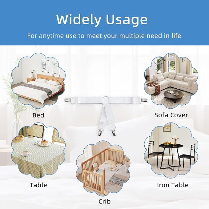 4PCS Adjustable Bed Sheet Holders, Elastic Mattress Sheet Fasteners Holder - Image 7