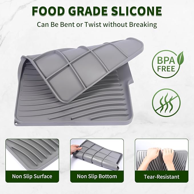 Silicone Dish Drying Mat for Kitchen Counter, Hangable & Roll-Up for - Image 4