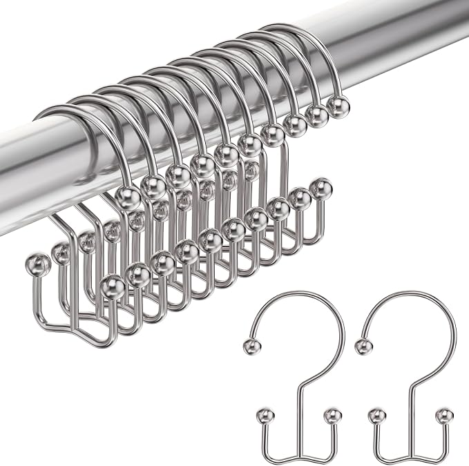 Shower Curtain Hooks Rings, Double Shower Curtain Hooks Rust Proof Stainless by Amazer