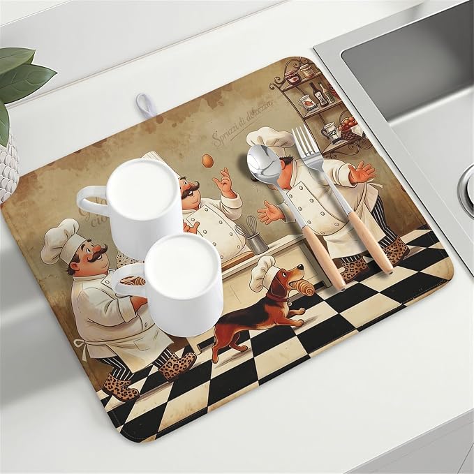 Fat Chef Dish Drying Mat For Kitchen Counter 18x24 Inch Microfiber Absorbent - Image 8