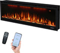 Smart 50 inch WiFi-Enabled Electric Fireplace Inserts, Wall Mount & in Wall recessed Fireplace Heater, w/Realistic Log &Crystals, Adjustable Flame Color, Thermostat and Timer, 750W/1500W, Black