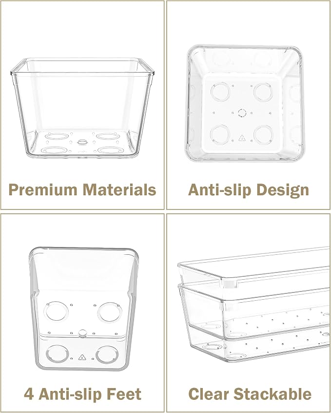 15Pcs Clear Plastic Drawer Organizers Set, 4size makeup drawer organizer trays - Image 6