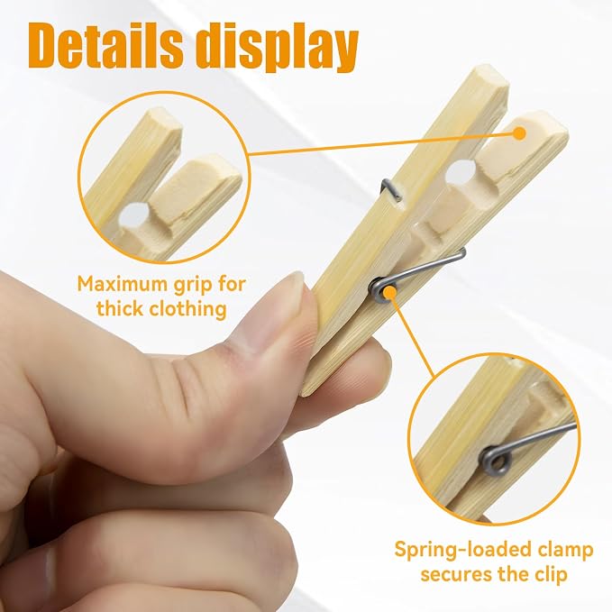 Natural Bamboo Clothespins 20-Pack Wooden Clothes Pins - Image 5