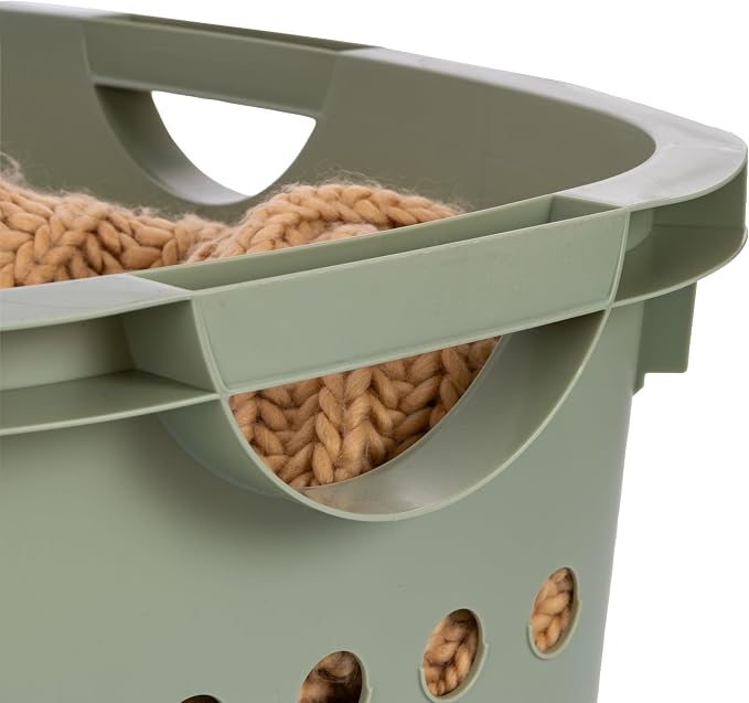 IRIS USA Laundry Basket, 51L Plastic Hip Hold Hamper, 4 Pack, Sage Green - Image 5