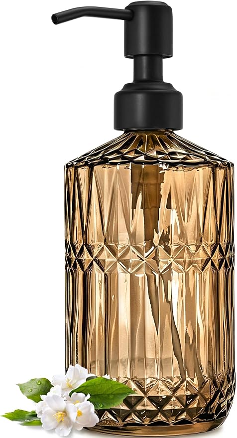 JASAI 18Oz Amber Glass Soap Dispenser by JASAIHOME