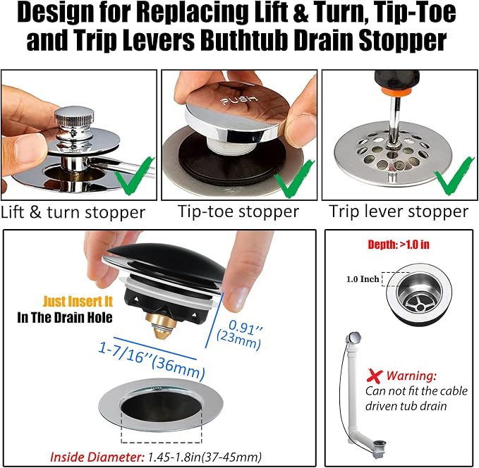 Anlige Bathtub Drain Stopper, Pop Up Tub Stopper and Cover, Bottom - Image 2