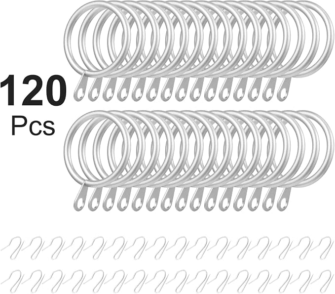 Hotop 60 Pcs 0.98 Inch Curtain Ring and 60 Pcs Pin Hook, Matt Silver | Metal - Image 3