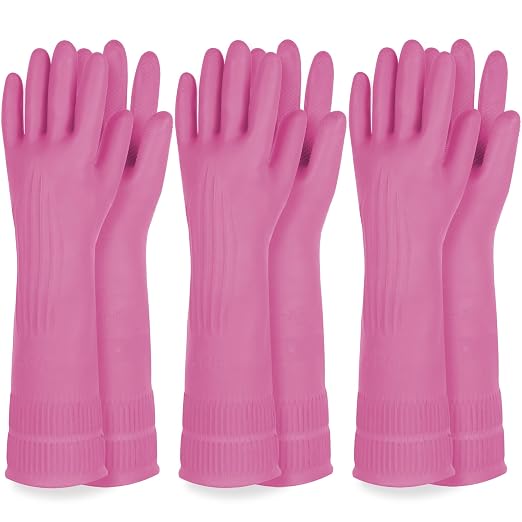 Mamison Rubber Dishwashing Gloves, Non-Slip Kitchen, 3 Pairs | Korean natural by QualityKitchenandHome