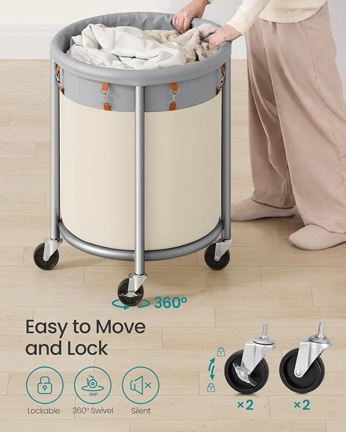 SONGMICS Laundry Basket with Wheels, 29 Gal., Steel Frame, Removable Bag - Image 6