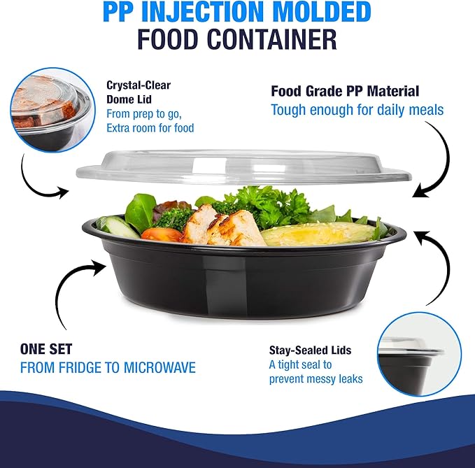 Ruthy's Outlet Meal Prep Containers with Lids, Food container bowl - BPA-Free, Stackable, Freezer & Dishwasher Safe, Reusable Food Storage for Lunch, Portion Control & Meal Prep (100 Pack, 24 oz)