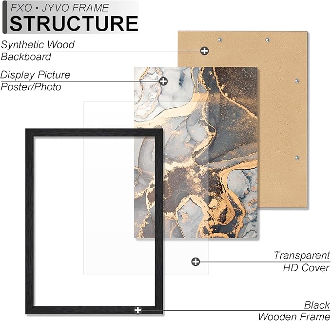 Engineered Wood 9.5x13 Picture Frame Set of 2, Black Frame for 9.5 x 13 Inch Picture Poster Photo, Light Weight 9.5 by 13 Frame with Wood-grain for Wall - 2 Pack/Black/9.5"x13"