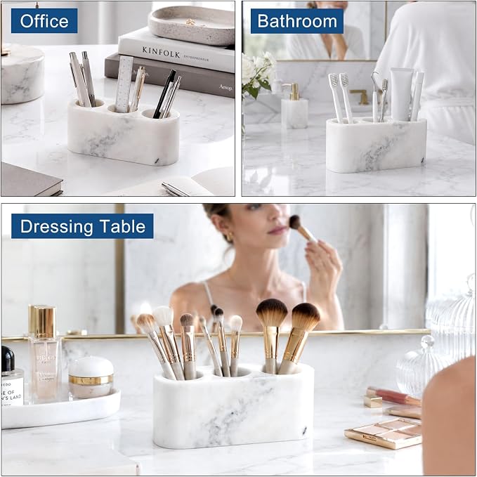 BCS Toothbrush Holder for Bathrooms, 3 Slots Marble Toothbrush Organizer - Image 8