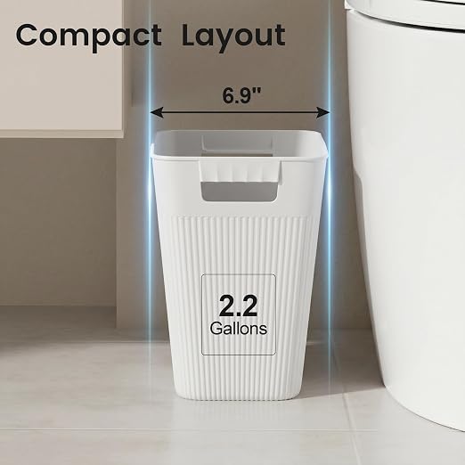 JOYMOOP Slim Trash Can 3-Pack, 2.2 Gallon Plastic Wastebasket - Image 2