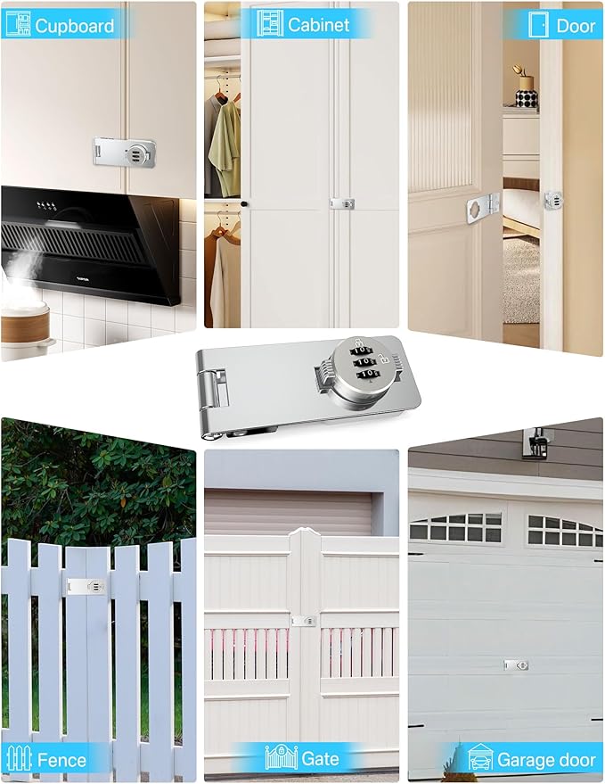 Keyless Cabinet Combination Lock, 3-Digit Password Twist Knob Hasp Latch for Doors, Cabinets, Drawers, Barn Door, Bathroom, Outdoor, Closet, Fence, Durable Zinc Alloy, (Silver, 1 Pack)