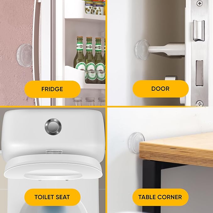 Clear Wall Door Handle Stopper - 4 Pcs of Clear Rubber Knob, Self Adhesive, Guard Door Bumper Reusable Solution for Stopping Damage & Noise in Your Home or Office, Durable, Shock Absorbent Discreet