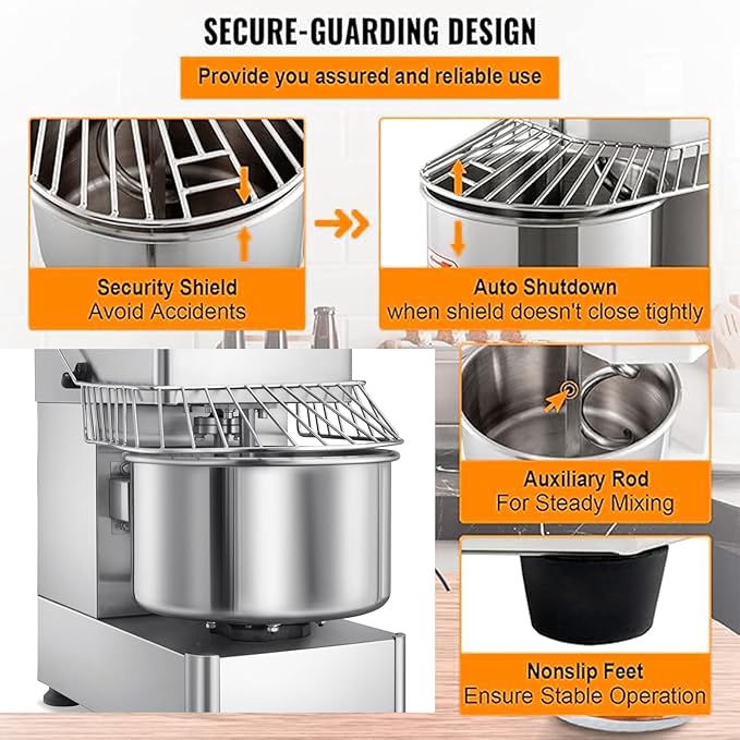 Commercial Dough Mixer Dual Rotating,31QT Two Speeds Mixing Dough Kneading Machine,Electric Dough Kneading Machine for Restaurant Pizzeria,Safety protection device & Timer Included