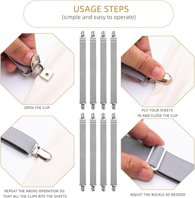 8Pcs Adjustable Bed Sheet Straps Clips, Elastic Mattress Sheet Fasteners Holder - Image 2