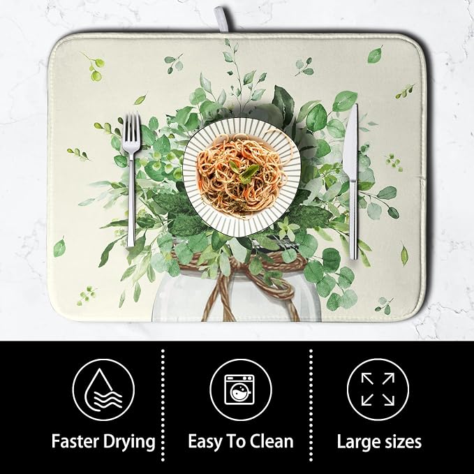 Spring Sage Green Leaves Dish Drying Mat - Image 4