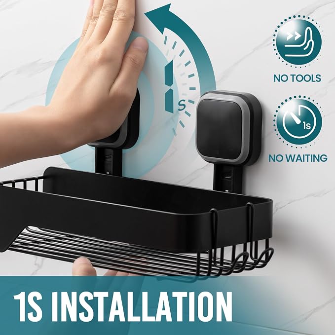 TAILI Shower Caddy Suction Cup Rustproof Metal Shower Shelves Black 2pack - Image 2
