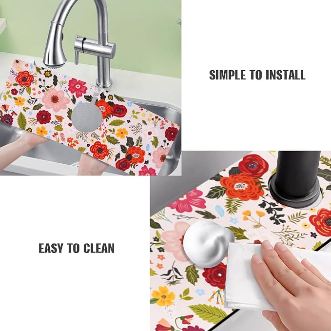 Sink Faucet Absorbing Mat, 2 Pack Drying Mat Around Faucet Sink Splash Guard - Image 4