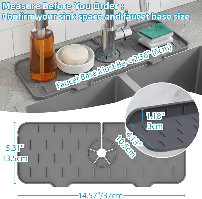 Silicone Faucet Handle Drip Catcher Drying Tray Mat Dish Soap Sponge Holder - Image 3