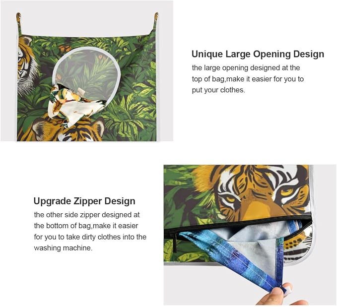 Hanging Laundry Hamper with Stainless Steel Hooks, Oxford Fabric Printing Door - Image 4