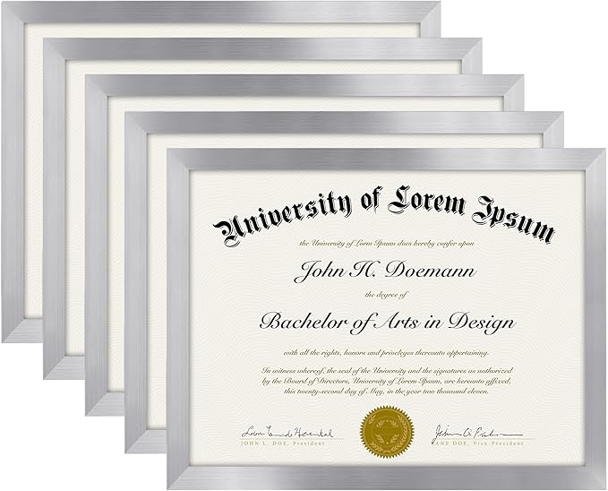Americanflat 8.5x11 Diploma Frame with Polished Plexiglass - Set of 5 - Legacy Collection - Certificate Frame for Tabletop and Wall Display - Silver
