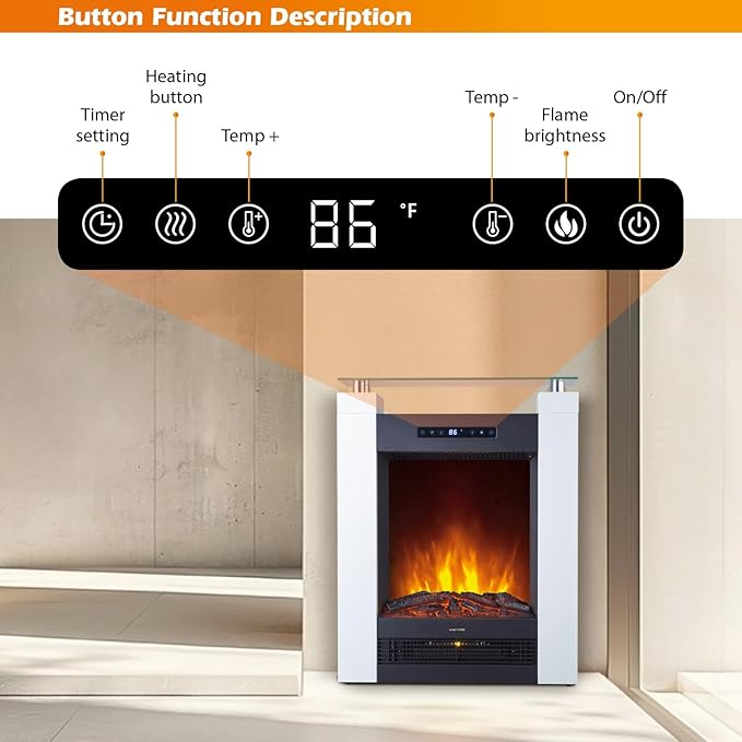 Wide Freestanding Electric Fireplace with Remote & Touch Control, 1500W Heater with Adjustable Timer & Thermostat, Realistic 3D Flame, 8-Hour Timer, Overheat Protection for Bedroom Living Room