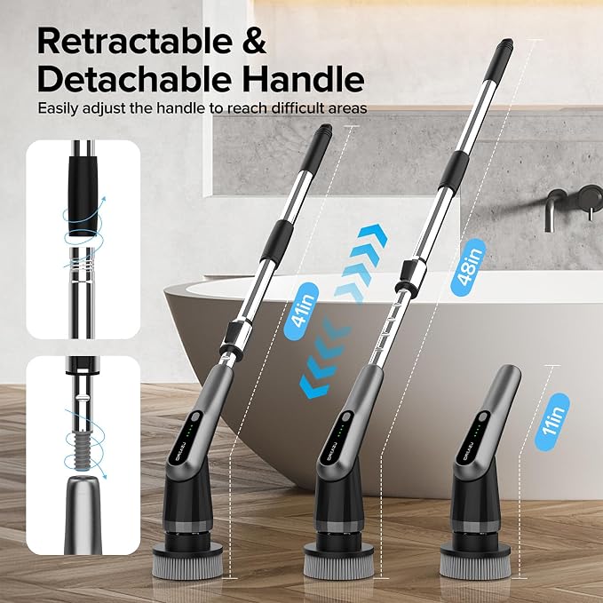 Electric Spin Scrubber, 10-in-1 Shower Scrubber & Retractable Long Handle - Image 3