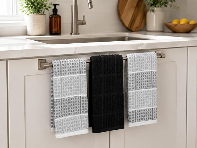Serafina Home Black Gray Kitchen Dish Towels- Set of 3 100% Cotton Cloth Soft - Image 5