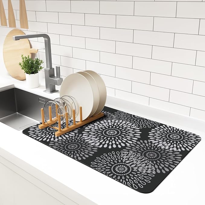 Dish Drying Mat Absorbent Kitchen Counter Mat Rubber Backing Draining Mat | by LuxStep
