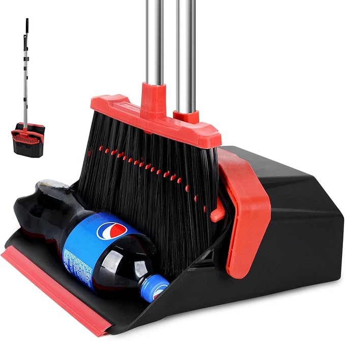 Broom and Dustpan Set for Home, ZeroGap Lip, Upright Storage Broom Combo for by Tiumso