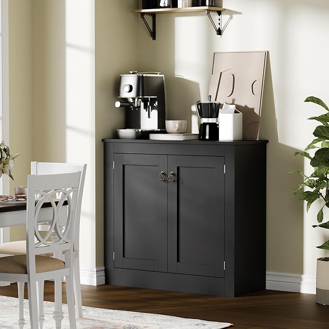 Cozy Castle Buffet Cabinet with Storage - Kitchen Storage Cabinet Wood Console Table Coffee Bar Accent Cabinets for Living Room Dining Room Entryway Black 31.5" W