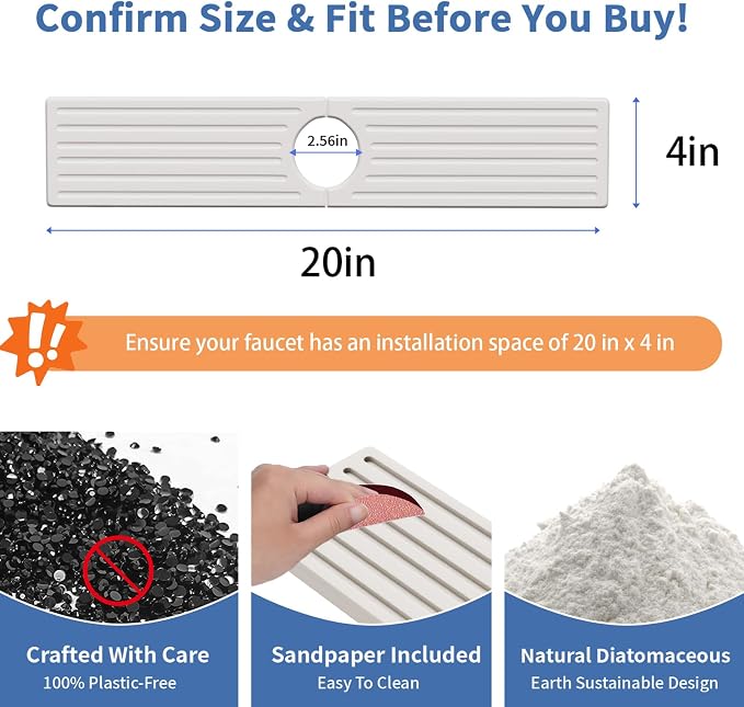 Stone Faucet Mat for Kitchen Sink, Water Absorbing Sink Water Splash Guard - Image 3