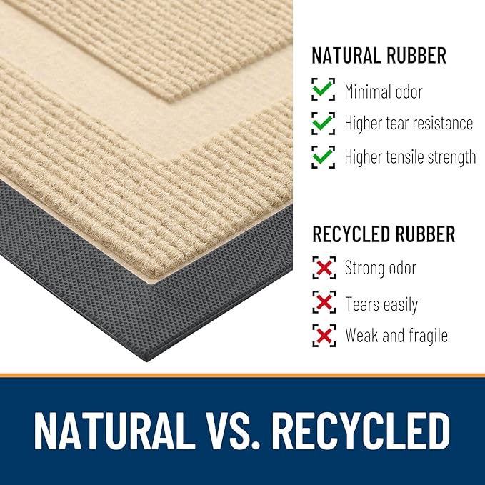 OLANLY Half Circle Door Mat Indoor Outdoor Entrance Welcome, Waterproof All-Season, All-Weather Doormat, Sturdy Natural Rubber, Low Profile, Easy Clean Patio Porch Entryway Mat, 59x34, Beige