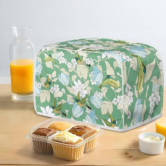 Hummingbird Flower Print 4 Slice Toaster Cover for Home Stain Resistant Waterproof Bread Maker Cover for Kitchen Small Appliance
