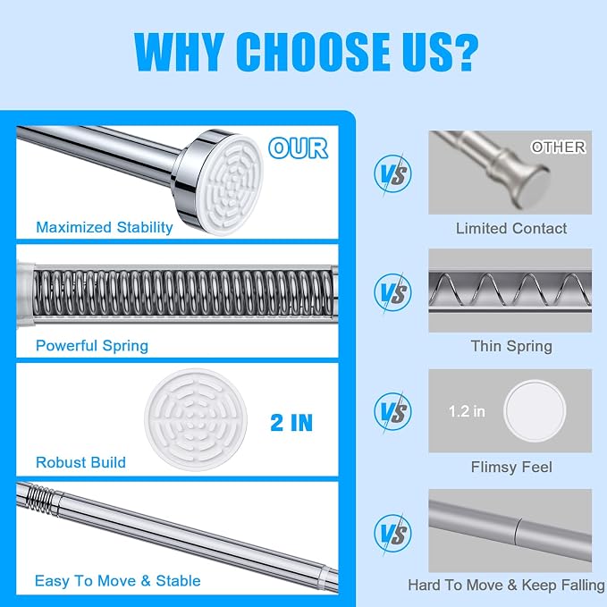 TEECK Shower Curtain Rod, 32-43 inch Adjustable Spring Tension Curtain Rod - Image 6
