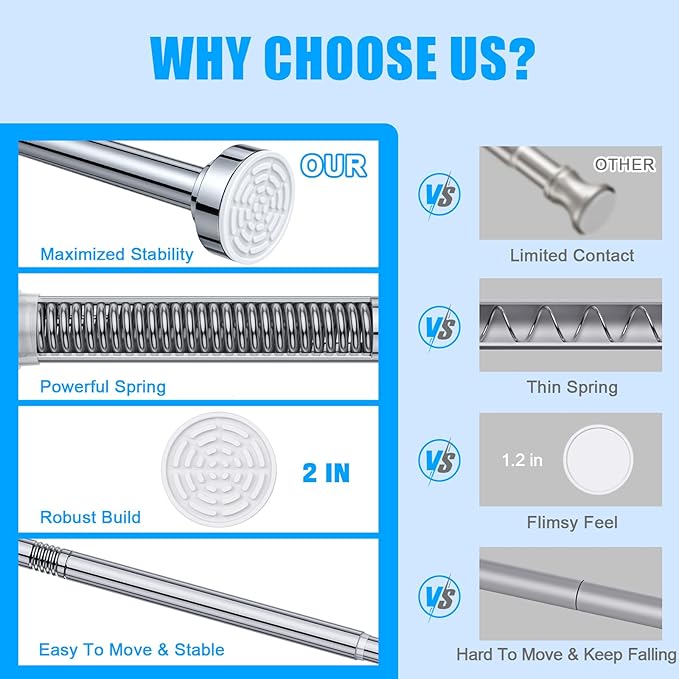 TEECK 2 Pack Shower Curtain Rod, 32-68 inch Adjustable Spring Tension Curtain - Image 6