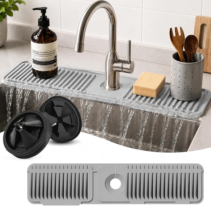18 Inch Silicone Faucet Mat for Kitchen Sink Splash Guard, W/Sink Baffle | by Unknown