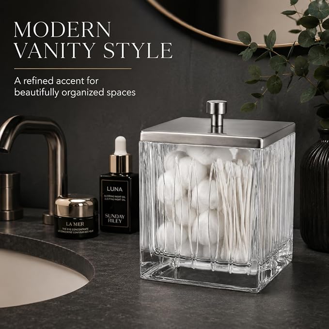 Vince Camuto Home Glass Cotton Jar Holder – Nickel Lid, Elegant Bathroom - Image 7