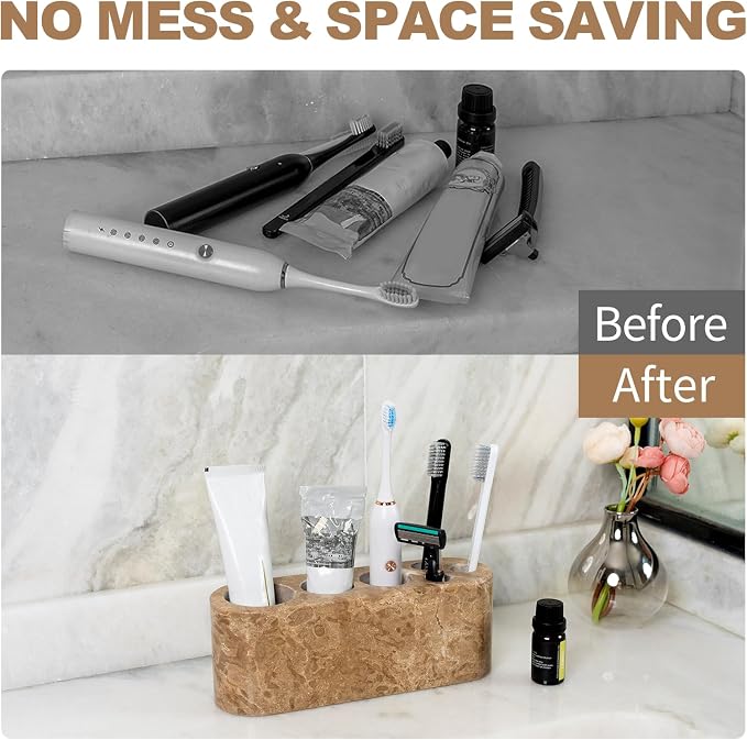 Toothbrush Holder for Bathrooms, 6 Slots Marble Toothbrush and Toothpaste - Image 5