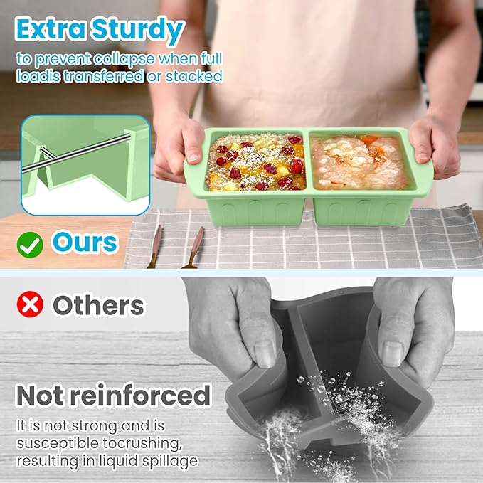 2 Pack Silicone Freezer Trays With Lid For Easy Storage Silicone Soup Freezer Molds 2 Cup ，Perfect For ice cube tray Freezing Broth Sauces Store Leftovers , Leakproof, Easy Release Dishwasher Safe