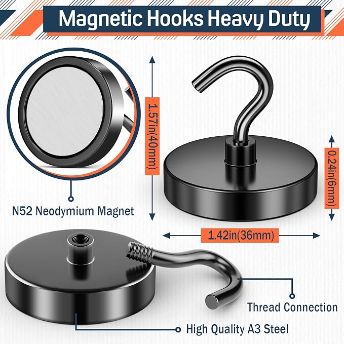 FINDMAG 6 Pack Black Magnet Hooks, 150LB+ Magnetic Hooks - Image 7