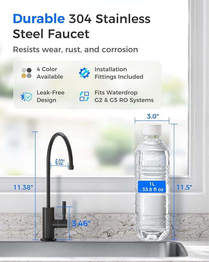 Waterdrop G2FCT-BLK Drinking Water Faucet, NSF/ANSI 372 Certified, 304 - Image 2