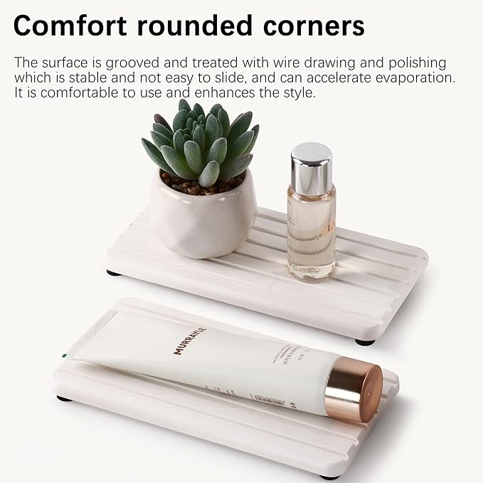 2 PCS Water Absorbent diatomite Coasters, 7.1" x 3.5" Water Absorbing Stone Tray for Sink, Stone Drying mat for Kitchen Counter, Stone soap Tray Used for Hand Soaps & toiletries & Plants