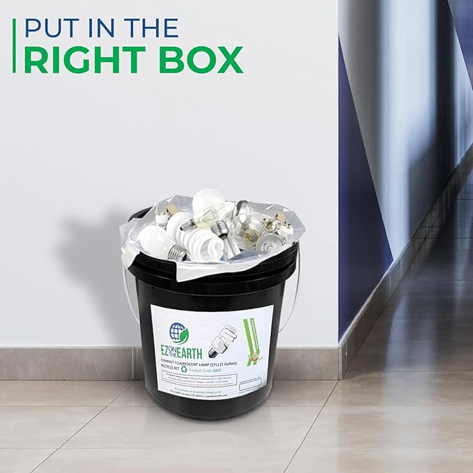 Recycling Container for Compact Fluorescent Lamps – 5 Gallons Recycling Kit for Mini Spiral Light Bulbs (Recycling Bin for 45 – 90 Units) (Model – 50CF)